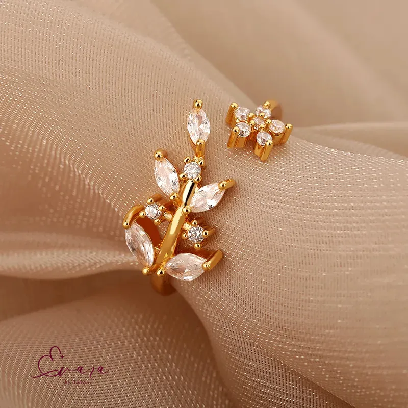 Flower And Leaf Adjustable Ring