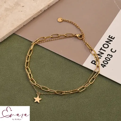 TwinkleTrail – Dual Chain Gold Anklet